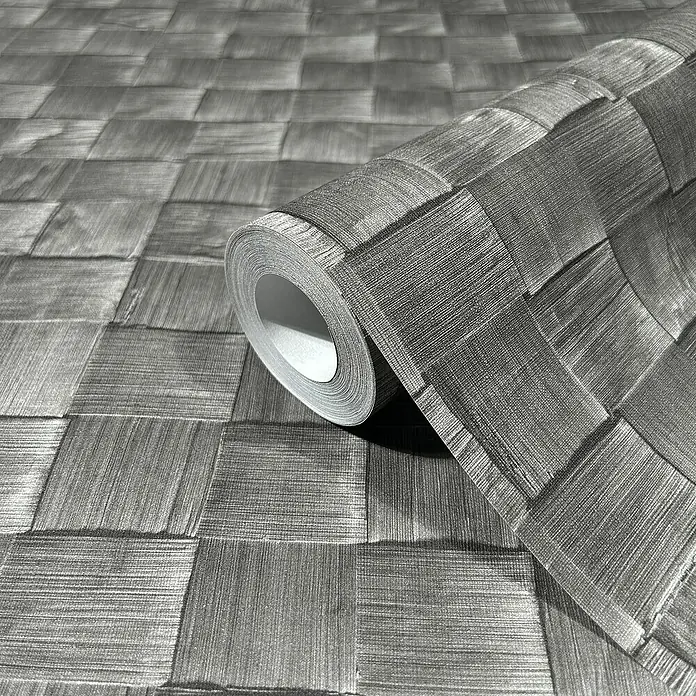 Marburg Struktura Vliestapete 3D-Geflecht - Anthrazit, 3D-Optik, 10,05 x 0,53 m - Graue Tapete mit gewebtem Textur-Design.