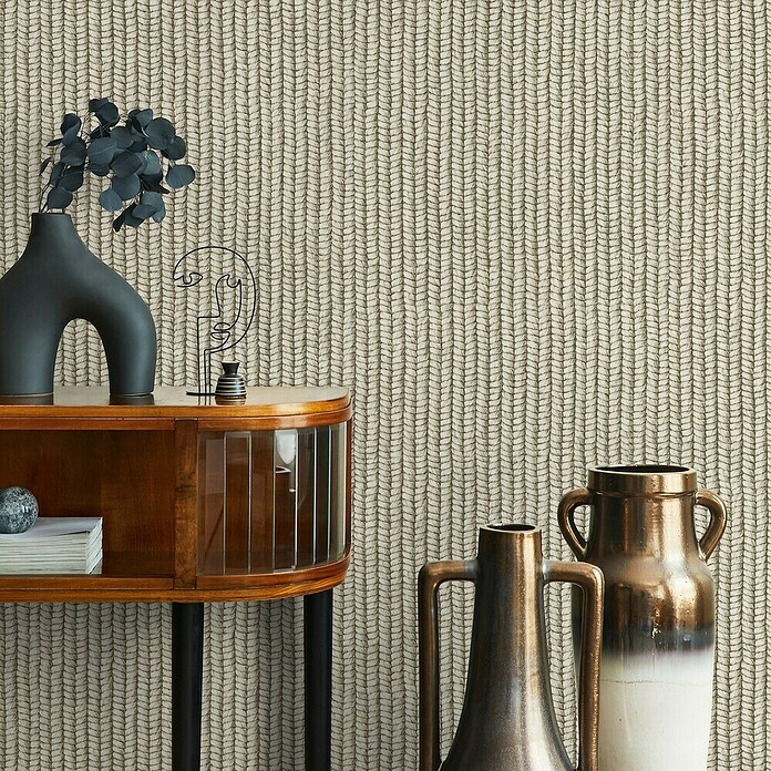 Marburg Struktura Vliestapete Holzgeflecht Textiloptik (Beige/Grau, Holzoptik, 10,05 x 0,53 m) | BAUHAUS