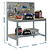 Simonrack Simonwork Banco de trabajo BT2 (L x Al: 61 x 144,5 cm, Ancho: 151 cm, Capacidad de carga: 600 kg, Gris)