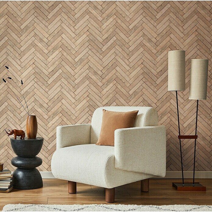 Marburg Struktura Vliestapete Fischgrät (Beige, Steinoptik, 10,05 x 0,53 m) | BAUHAUS