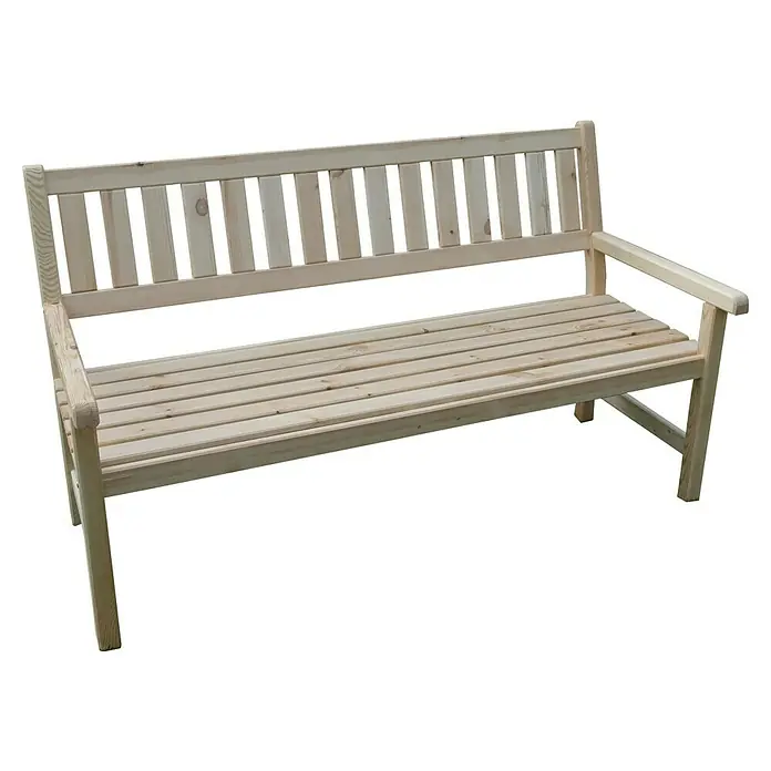 Promadino Gartenbank Johanna - B x T x H: 154 x 71 x 88,5 cm, Kiefer, Natur - Eine helle Holzgartenbank mit Lattenmuster im Rücken und an der Sitzfläche, ideal für den Garten oder die Terrasse, für entspannte Stunden im Freien.