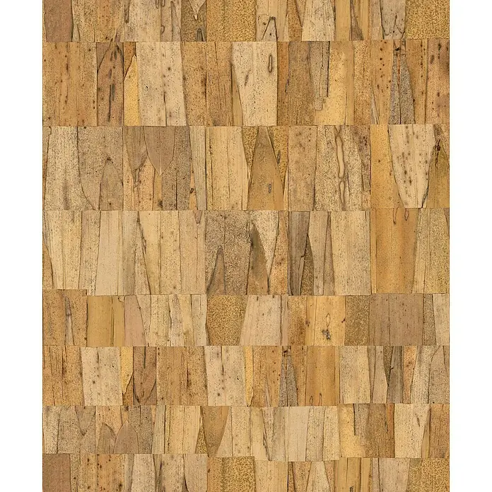 Marburg Struktura Vliestapete Echtholz - Beige, Holzoptik, 10,05 x 0,53 m - Ein nahtloses Muster aus rechteckigen, holzähnlichen Bambusstücken in verschiedenen Brauntönen, ideal für Hintergründe.