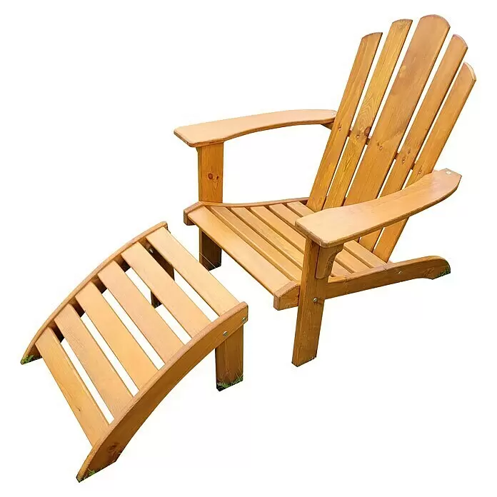 Promadino Gartenliege - Honigbraun - Hellbrauner Adirondack-Stuhl aus Holz mit passendem Hocker.