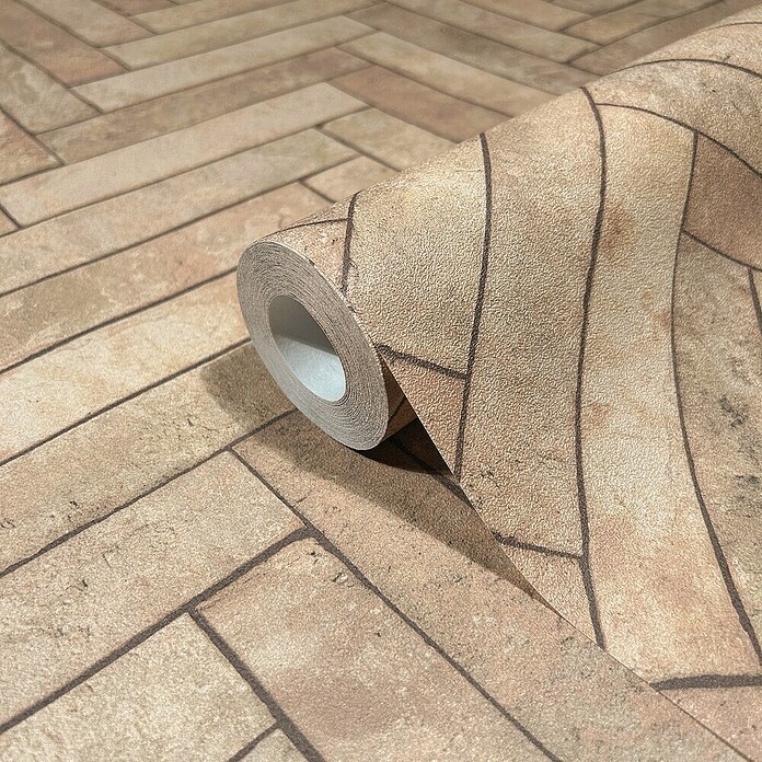 Marburg Struktura Vliestapete Fischgrät (Beige, Steinoptik, 10,05 x 0,53 m) | BAUHAUS