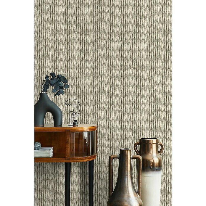 Marburg Struktura Vliestapete Holzgeflecht Textiloptik (Beige/Grau, Holzoptik, 10,05 x 0,53 m) | BAUHAUS