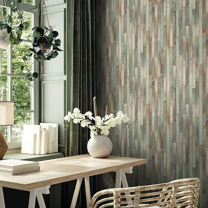 Marburg Struktura Vliestapete Holzdielen (Braun/Beige/Grau/Türkis, Holzoptik, 10,05 x 0,53 m) | BAUHAUS