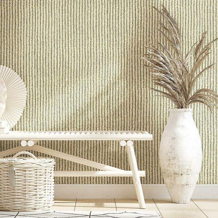 Marburg Struktura Vliestapete Holzgeflecht Textiloptik (Beige, Holzoptik, 10,05 x 0,53 m) | BAUHAUS