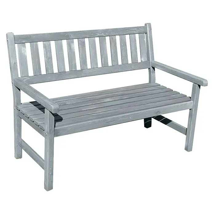 Promadino Gartenbank Johanna - B x T x H: 125 x 71 x 88,5 cm, Kiefer, Grau - Graue Holzbank mit Armlehnen und Lattenmuster für den Garten oder die Terrasse. Ideal zum Entspannen im Freien.