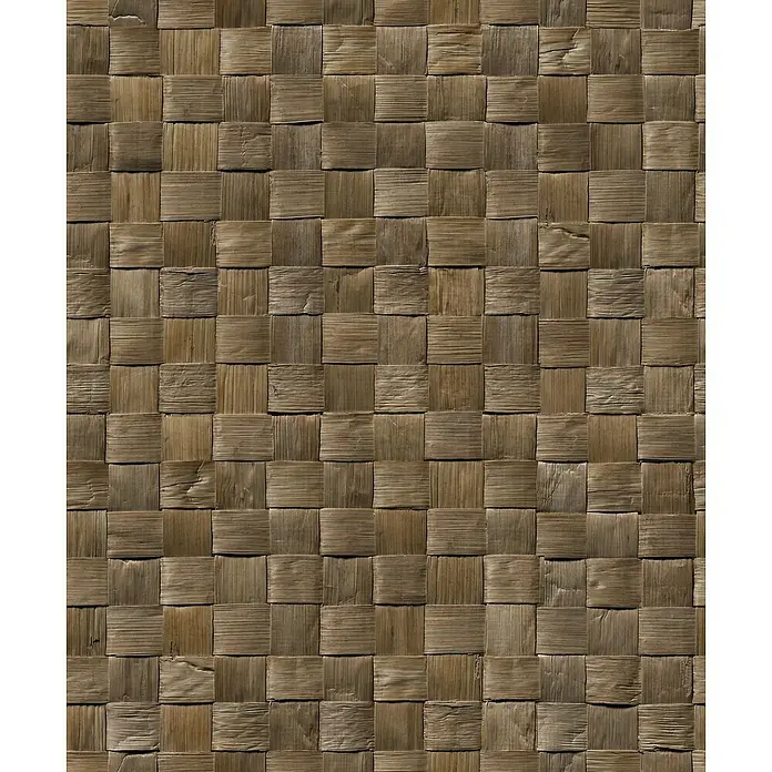 Marburg Struktura Vliestapete 3D-Geflecht - Braun, 3D-Optik, 10,05 x 0,53 m - Nahaufnahme eines geflochtenen Platzdeckchens aus Naturfasern, das eine rustikale und warme Textur für Tischdekorationen bietet.