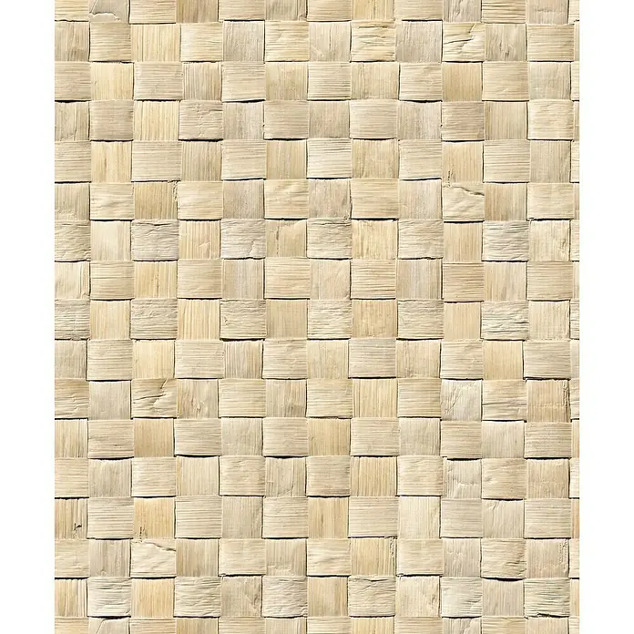 Marburg Struktura Vliestapete 3D-Geflecht - Hellbeige, 3D-Optik, 10,05 x 0,53 m - Nahaufnahme von hellbraunem, gewebtem Rattan-Material, das eine natürliche Textur und ein handwerkliches Aussehen zeigt.