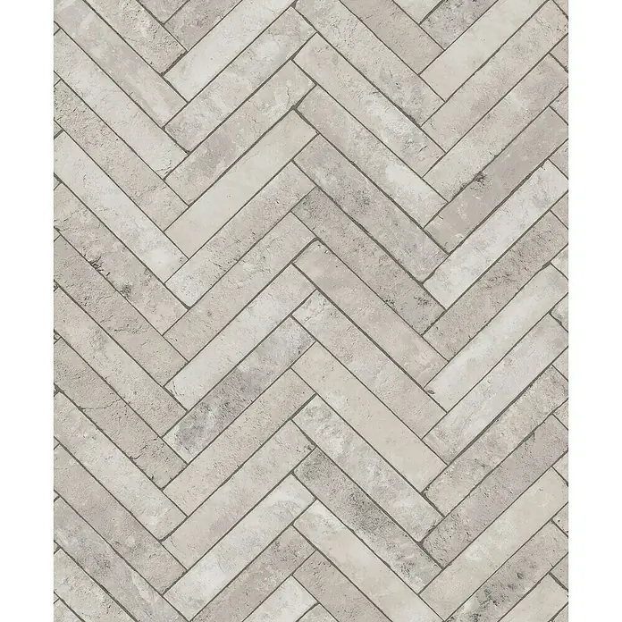 Marburg Struktura Vliestapete Fischgrat - Grau, Steinoptik, 10,05 x 0,53 m - Grauer Backstein mit Fischgrätmuster. Perfekt für eine moderne und stilvolle Wandgestaltung oder Bodenbelag mit rustikalem Charme.