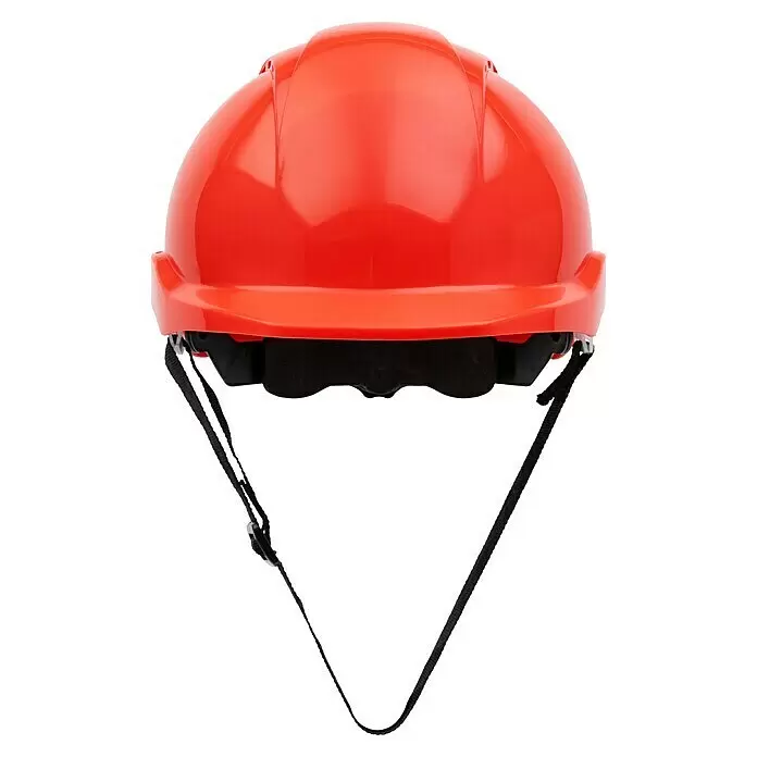 GBT Schutzhelm M100 - Rot - Glänzender oranger Schutzhelm mit verstellbarem schwarzem Kinnriemen.