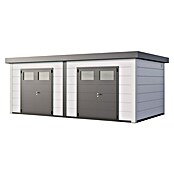Telluria Metallgerätehaus Duo 3336+ inkl. Elektro-Set (Außenmaß inkl. Dachüberstand (B x T): 672 x 388 cm, Stahl, Weiß, Inkl. Innenwandverkleidung & Elektro-Set) | BAUHAUS