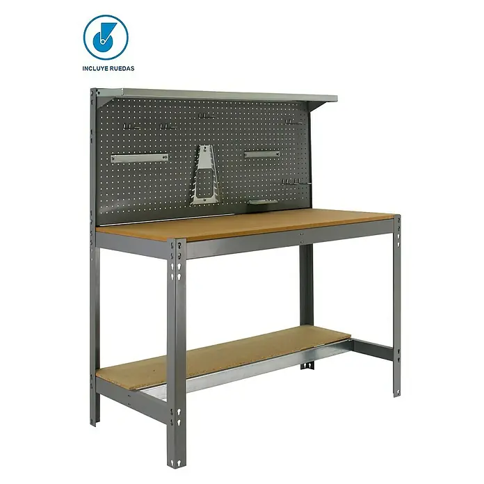 Simonrack Simonwork Banco de trabajo BT3 Mobile - L x An: 61 x 91 cm, Altura de trabajo: 152 cm, Carga soportada: 120 kg, Gris - Banco de trabajo con panel perforado y estante, ideal para taller o sala de pasatiempos. Construcción robusta para tareas versátiles.