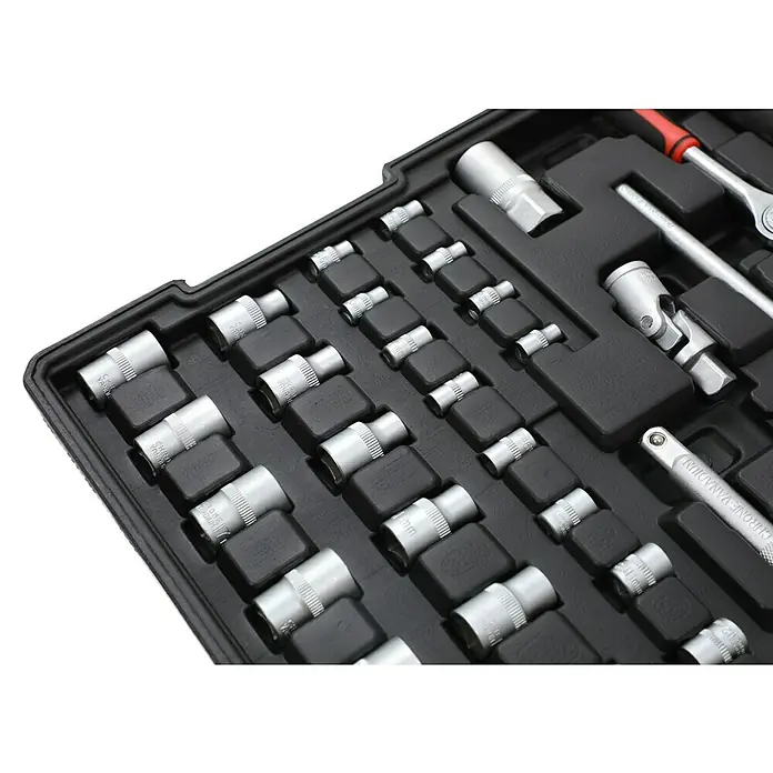 Fulmo Maletín de herramientas - 187 pzs. - Caja de herramientas con vasos y accesorios para reparaciones y proyectos de bricolaje. Juego de acero cromo vanadio de alta calidad.