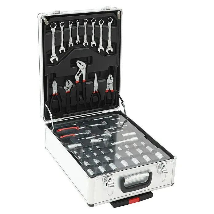 Fulmo Maletín de herramientas - 187 pzs. - Maletín de herramientas de aluminio con variedad de herramientas, ideal para aficionados al bricolaje y profesionales. Bien organizado y fácil de transportar.