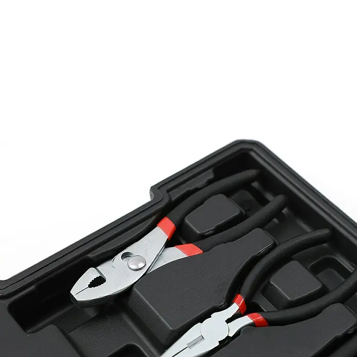 Fulmo Maletín de herramientas - 187 pzs. - Caja de herramientas con un surtido de alicates con detalles rojos, ideal para reparaciones y proyectos de bricolaje.