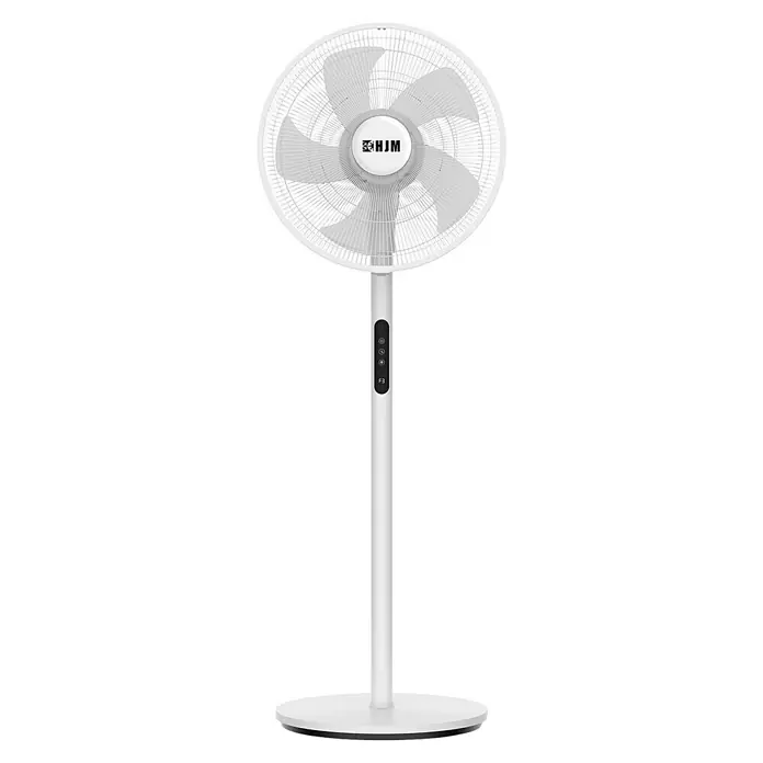 HJM Ventilador de pie VP586 - Blanco - Ventilador de pie blanco HJM con base redonda y panel de control en el soporte para refrescar una habitación.