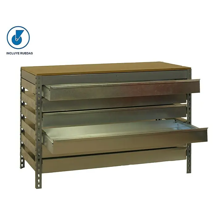 Simonrack Simonwork Banco de trabajo BT5 Box Mobile - L x An: 76 x 120 cm, Altura de trabajo: 95 cm, Carga soportada: 280 kg, Gris - Cajonera con estructura de acero y tablero de madera. Los cajones son extensibles y ofrecen espacio para herramientas o materiales.
