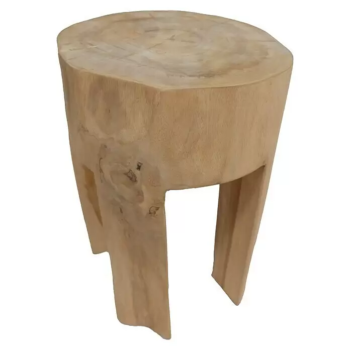 Hocker - Teak, Unbehandelt, Ø x H: 28 x 40 cm - Hellbrauner Holz-Hocker mit sechseckiger Platte und ausgeschnittenen Beinen, zeigt natürliche Holzmaserung.