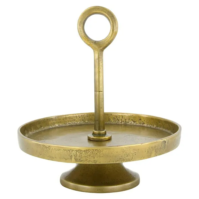Etagere - Ø x H: 22 x 20 cm, Aluminium, Gold - Elegante goldene Etagere mit Griff. Ideal für stilvolle Präsentation von Süßigkeiten oder Schmuck, und fügt einen Hauch von Luxus hinzu.
