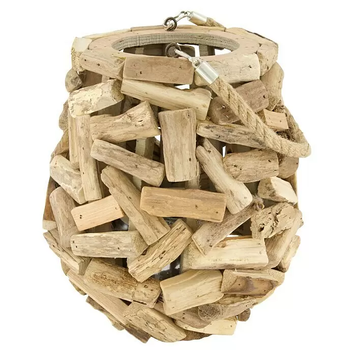 Laterne Madera - Ø x H: 24 x 28 cm, Natur - Dekorativer Teelichthalter aus Treibholz mit Seilgriff.