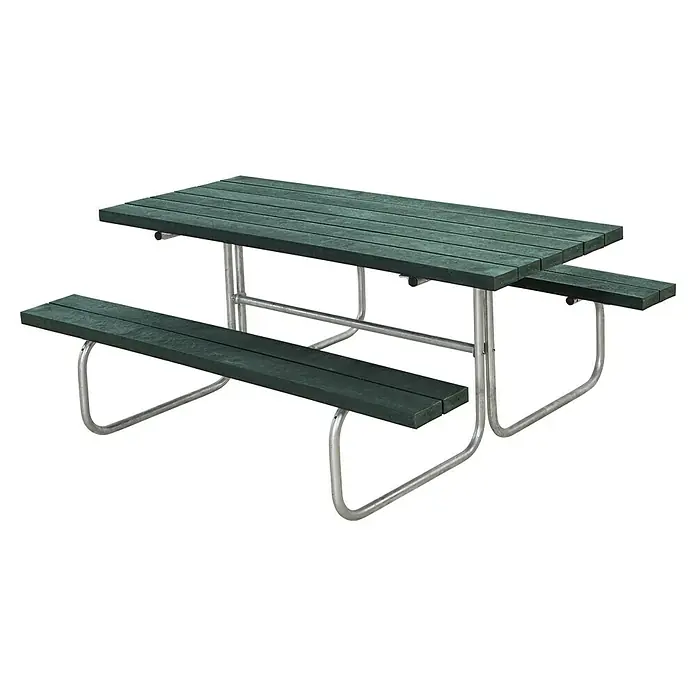 Plus Sitzgruppen-Set Classic - Grün, Stahl/ReTex, 6 Personen, ohne Rückenlehne - Grüner Picknicktisch mit silberfarbenem Gestell, ideal für den Außenbereich, bietet ausreichend Platz für Mahlzeiten und Zusammenkünfte.