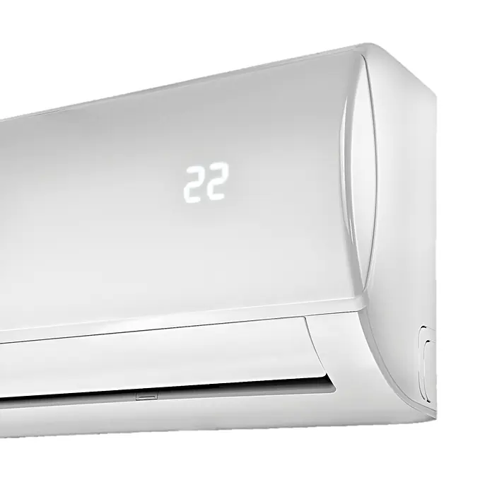 Ariston Aire acondicionado Inverter Alys R32 - 2.800 W, 2.600 W, 16 m², Blanco - Primer plano de un aire acondicionado blanco y elegante que muestra una lectura digital de temperatura de 22 grados Celsius.
