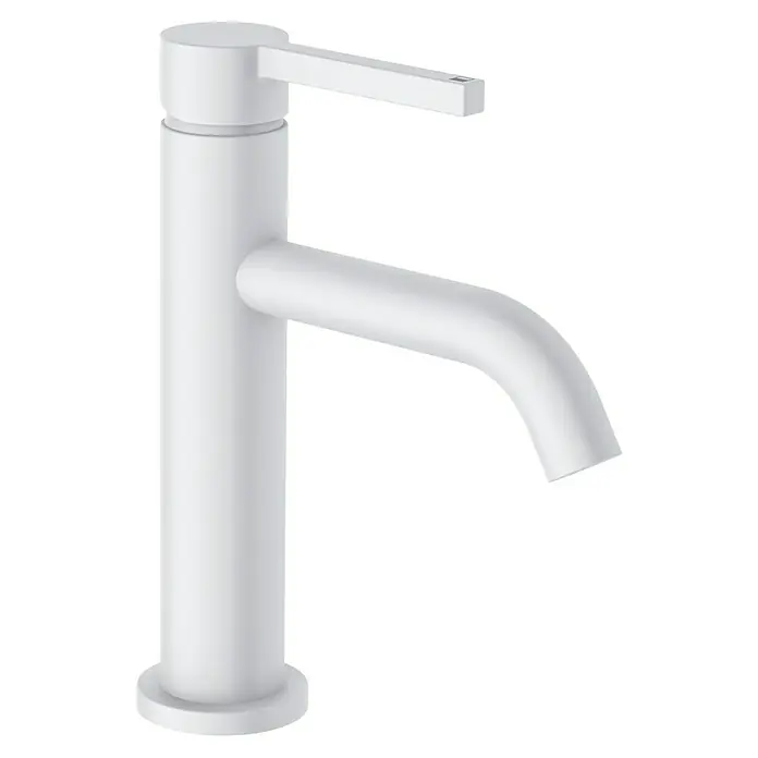 RAK Ceramics Feeling Waschtischarmatur - Weiß, Matt, Pulverbeschichtet - Ein eleganter, weißer Wasserhahn mit einem minimalistischen Design, der sich perfekt in moderne Badezimmer einfügt und durch seine schlichte Form besticht.