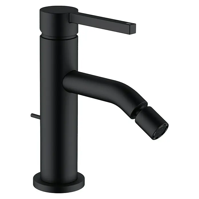 RAK Ceramics Feeling Bidetarmatur - Schwarz, Matt - Schwarze Waschtischarmatur mit Hebel und verstellbarem Strahlregler für ein modernes Badezimmerdesign.