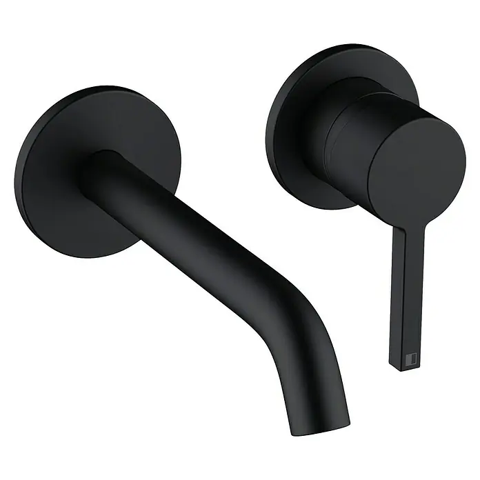 RAK Ceramics Feeling Waschtischarmatur - Schwarz, Matt, Pulverbeschichtet, Ausladung Armatur: 180 mm - Wandarmatur in Schwarz: Elegantes Design für moderne Badezimmer, das Funktionalität und Stil vereint.