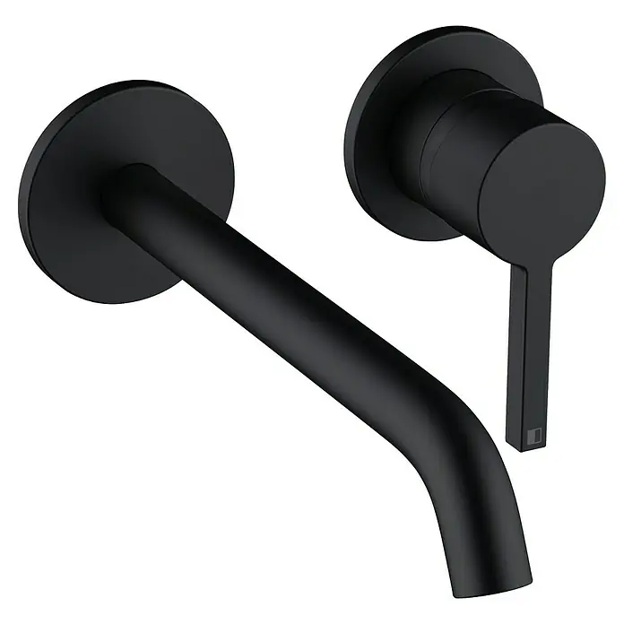 RAK Ceramics Feeling Waschtischarmatur - Schwarz, Matt, Pulverbeschichtet, Ausladung Armatur: 220 mm - Eine elegante, mattschwarze Wandarmatur mit modernem Design. Perfekt für stilvolle Badezimmer.
