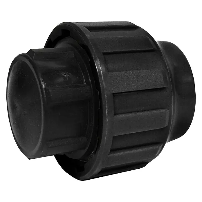 Tapón final tuberías polietileno - Diámetro: 40 mm, Polietileno - Primer plano de un conector de tubo de plástico negro con superficie acanalada, que garantiza estabilidad y facilidad de manipulación.
