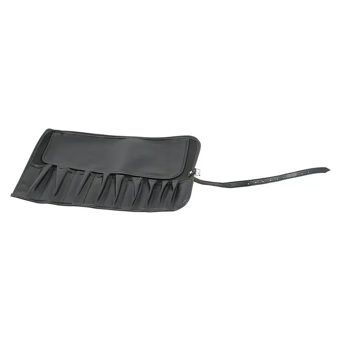 Hepco & Becker Werkzeugtasche Easy 7010 - Kunstleder, 10 Steckplätze - Schwarze Werkzeugrolle aus Leder mit vielen Fächern und einem Riemen zum Verschließen.