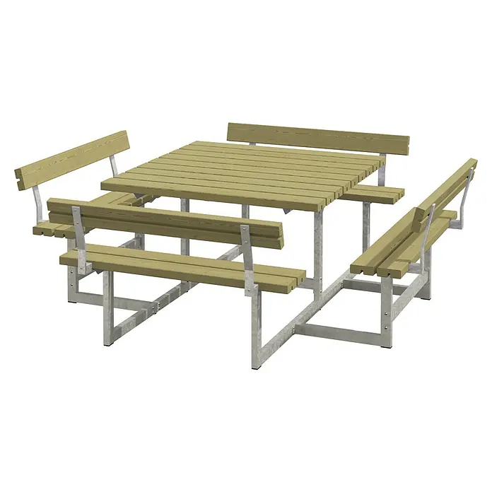 Plus Sitzgruppen-Set Picnic - Naturbraun, Kiefer/Fichte & Stahl, Mit Rückenlehne - Ein stabiler Picknicktisch mit Rückenlehne bietet bequeme Sitzplätze für Mahlzeiten im Freien.