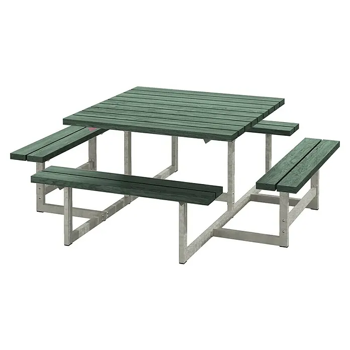 Plus Sitzgruppen-Set Picnic - Grün, Stahl/ReTex, 8 Personen, ohne Rückenlehne - Stabiler Picknicktisch mit grüner Tischplatte & Sitzbänken. Ideal für den Garten oder Park, bietet Platz für Familie & Freunde.