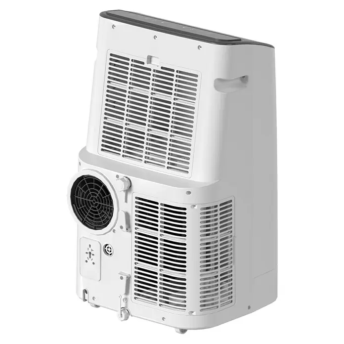 Voltomat Aire acondicionado portátil Yakutsk - 5.200 W, Tamaño de la estancia: 52 m², Blanco - Vista posterior de un aire acondicionado portátil con rejillas de ventilación y ventilador de escape para refrigeración.