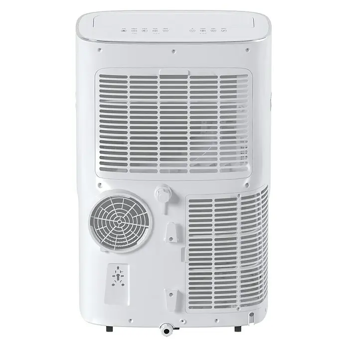 Voltomat Aire acondicionado portátil Hefesto - 3.500 W, Tamaño de la estancia: 35 m², Blanco - Vista posterior de un aire acondicionado portátil blanco, con rejillas de ventilación y controles.