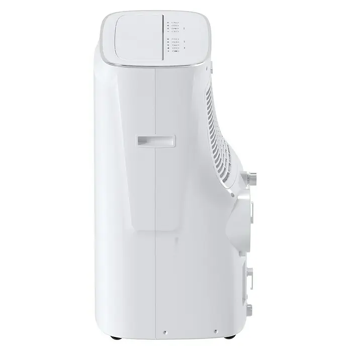Voltomat Aire acondicionado portátil Hefesto - 3.500 W, Tamaño de la estancia: 35 m², Blanco - La imagen muestra un aire acondicionado portátil blanco desde una vista lateral, con un panel de control en la parte superior y ventiladores laterales.
