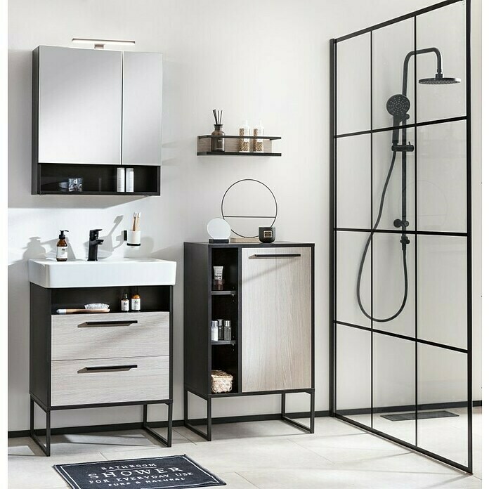 BAUHAUS Jannik Badmöbel-Set (61 cm, Steinesche/Anthrazit, Matt, 5 -tlg., Mit Badregal)