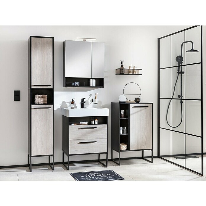 BAUHAUS Jannik Badmöbel-Set (Gesamtbreite Badmöbel: 65 cm, Steinesche/Anthrazit, Matt, 7 -tlg.) | BAUHAUS