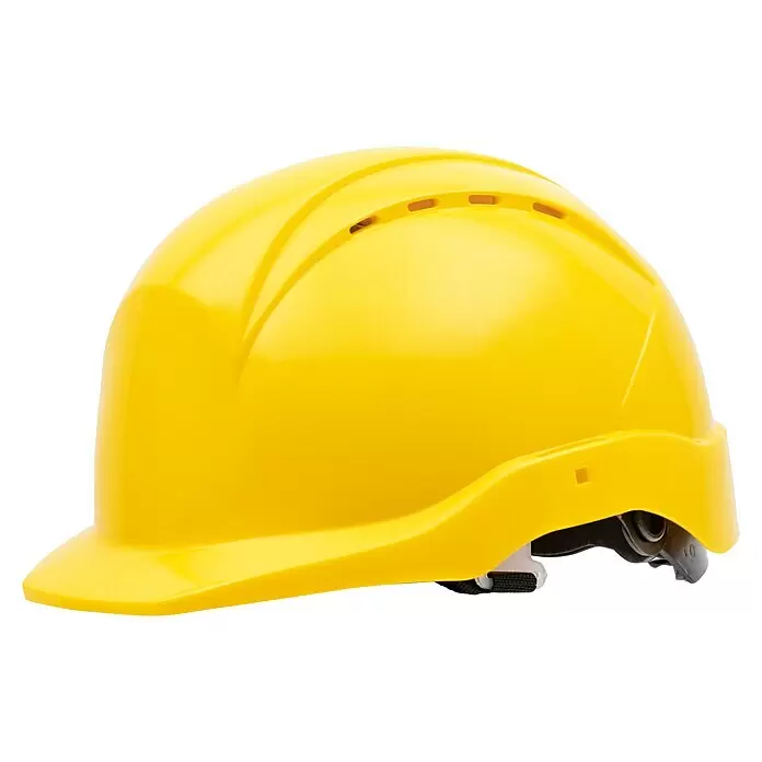 GBT Schutzhelm M100 - Gelb - Gelber Schutzhelm mit Belüftungsöffnungen und verstellbarem Anpassungssystem.