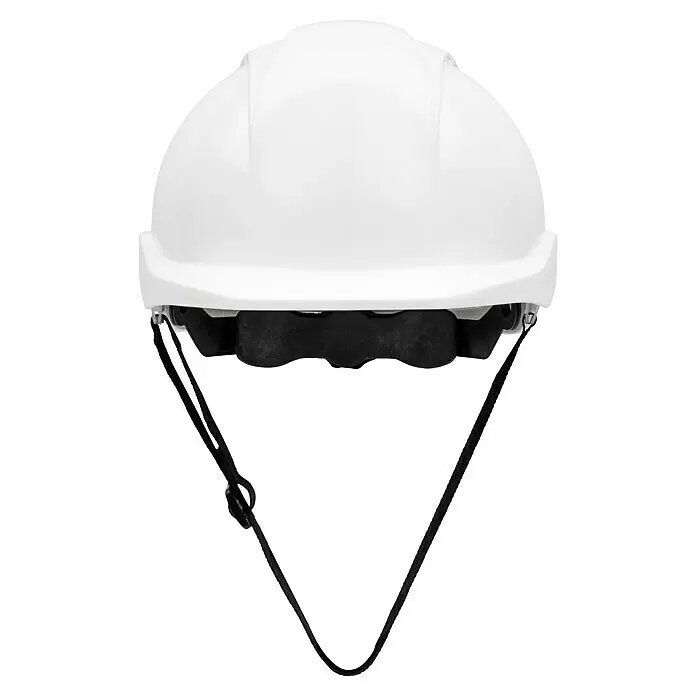 GBT Schutzhelm M100 - Weiß - Weißen Schutzhelm mit schwarzem Kinnriemen von vorne.