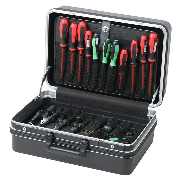 Hepco & Becker Werkzeugkoffer Classic 5113 - L x B: 370 x 490 mm, Höhe: 260 mm, ABS Pro - Schwarzer Werkzeugkoffer mit verschiedenen Schraubenziehern und Zangen, ideal für Handwerker und Heimwerker.