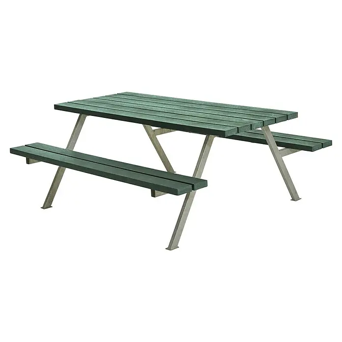 Plus Sitzgruppen-Set Alpha - Grün, Stahl/ReTex, 6 Personen, ohne Rückenlehne - Grüner Picknicktisch mit Metallbeinen. Ideal für Mahlzeiten im Freien und gesellige Zusammenkünfte. Robust, langlebig und einfach zu reinigen.