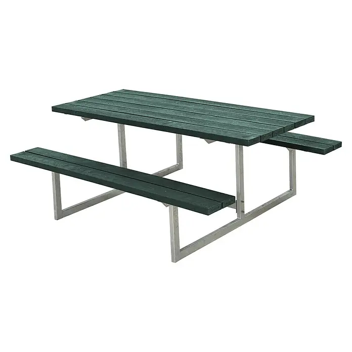 Plus Sitzgruppen-Set Basic - Grün, Stahl/ReTex, 6 Personen, ohne Rückenlehne - Grüner Picknicktisch mit silbernem Gestell. Ideal für den Außenbereich, robust und wetterfest.