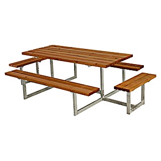 Plus Sitzgruppen-Set Basic (Teakfarben, Kiefer/Fichte & Stahl, 8 Personen, ohne Rückenlehne)