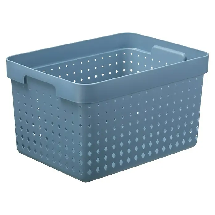 Aufbewahrungsbox Seoul - L x B x H: 35,7 x 26,8 x 20,9 cm, Kunststoff, Blau - Ein blauer Aufbewahrungskorb aus Kunststoff mit Griffen und einem perforierten Design. Ideal für die Organisation im Haushalt.