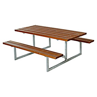 Plus Sitzgruppen-Set Basic (Teakfarben, Kiefer/Fichte & Stahl, 6 Personen, ohne Rückenlehne)