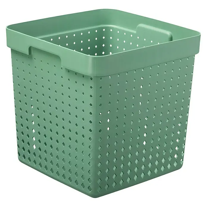 Aufbewahrungsbox Seoul - L x B x H: 29,6 x 29,6 x 29,6 cm, Kunststoff, Grün - Grüner Aufbewahrungskorb aus Kunststoff mit quadratischen Ausschnitten und Griffen für die einfache Handhabung. Ideal für Organisation.